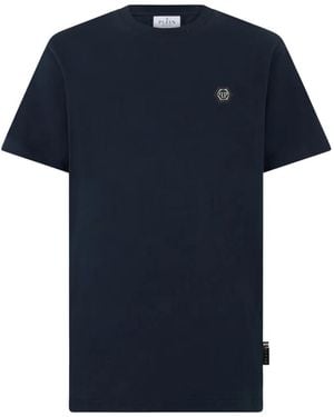 Philipp Plein Logo-Plaque Embroidered-Neck T-Shirt - Blue