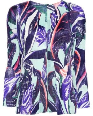 Pleats Please Issey Miyake Giacca Plissettata Con Stampa Grafica - Blu