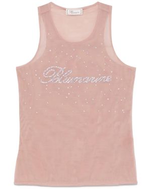 Blumarine Crystal-Logo Tank Top - Pink