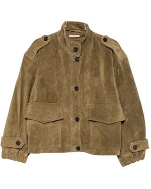 Sessun Leather-Suede Flap-Pocket Jacket - Green