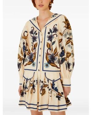 FARM Rio Floral-Print Sailor-Collar Mini Dress - Natural