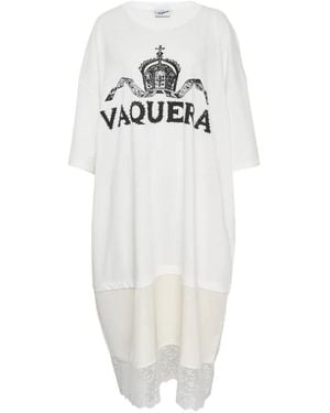 VAQUERA Vestido Estilo Camiseta Con Ribete De Encaje - Blanco