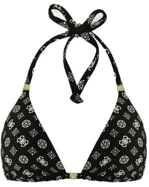 Guess Logo-Print Triangle Bikini Top - Black