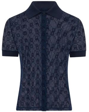 Marine Serre Moonogram Mesh Flock Polo Shirt - Blue