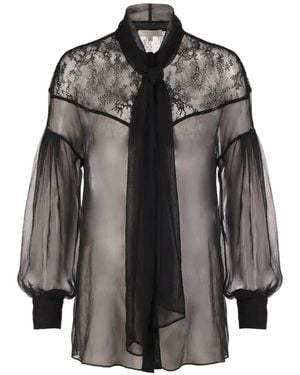 Valentino Garavani Lace-Panelled Pussy-Bow Shirt - Black