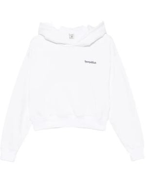 Sporty & Rich Elon Logo-Embroidered Cropped Hoodie - White