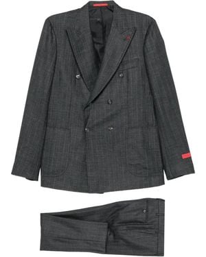Isaia Pinstriped Double-Breasted Suit - Gray