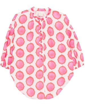 Nimo With Love Geometric-Print Band-Collar Blouse - Pink