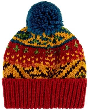 Gallo Bommelmütze Mit Fair-Isle-Strickmuster - Rot