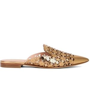 Alberta Ferretti Perforated Crystal-Embellished Mules - White