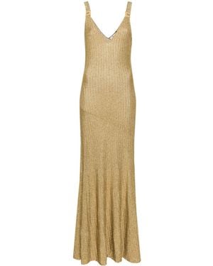 Elisabetta Franchi V-Neck Lurex Gown - Metallic