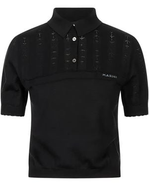 Marni Pointelle-Knit Polo Shirt - Black