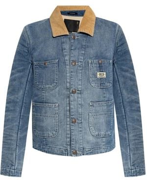 R13 Corduroy-Collar Denim Jacket - Blue