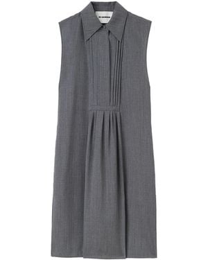 Jil Sander Straight-Point Collar Wool Dress - Gray