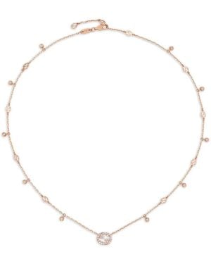 Gucci Collar Interlocking Gourmette En Oro De 18 Ct Con Diamantes - Neutro