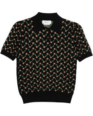 McQueen Floral-Jacquard Polo Top - Black