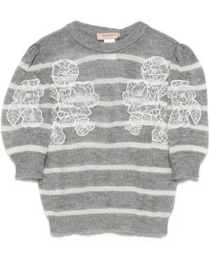 Twinset Striped Floral-Embroidered Jumper - Grey