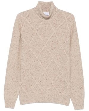 Gran Sasso Diamond-Knit Roll-Neck Sweater - Natural
