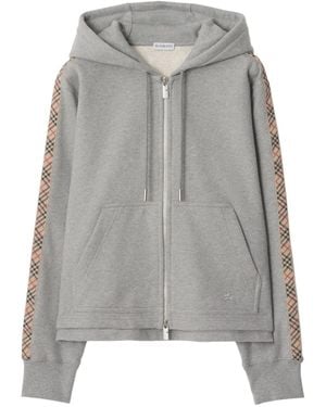 Burberry Check Detail Cotton Hoodie - Grey