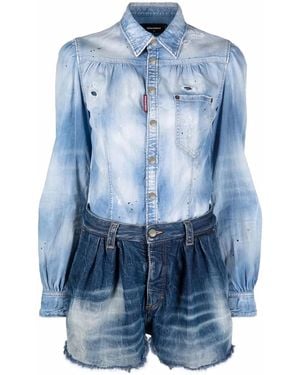 DSquared² Two-Tone Distressed Denim Playsuit - Blue