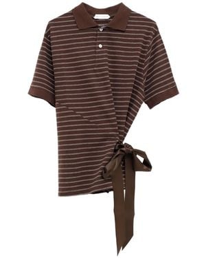 August Barron Striped Tie-Fastening Polo Shirt - Brown