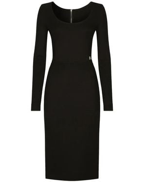 Dolce & Gabbana Dg-Logo Milano-Rib Midi Dress - Black