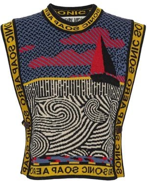 Henrik Vibskov Gilet Sail Stormy Sea En Maille À Motif Graphique - Blue