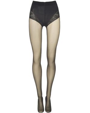 Wolford Collants 20 Deniers Bordés De Dentelle - Bleu
