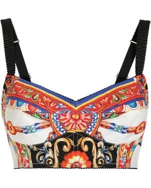 Dolce & Gabbana Carretto-Print Poplin Top - Gray