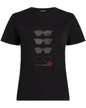 KARL LAGERFELD Rhinestone Sunglasses T-Shirt - Black