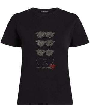 Karl Lagerfeld T-Shirt Met Zonnebril Van Stras - Zwart