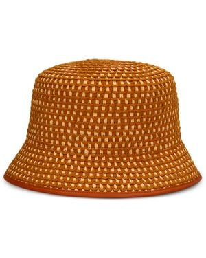 Max Mara Woven Leather-Trim Bucket Hat - Brown