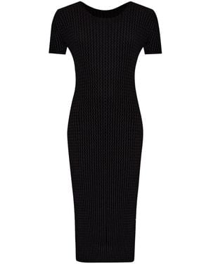Issey Miyake Seersucker Short-Sleeve Midi Dress - Black