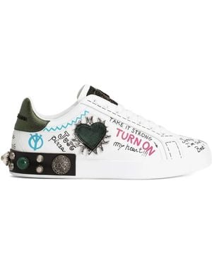 Dolce & Gabbana Portofino Graffiti Sneakers - White