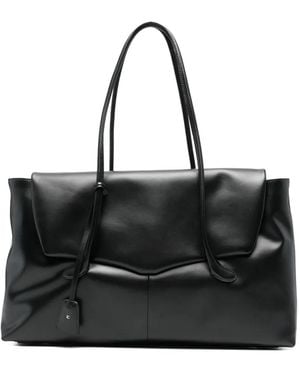 Low Classic Haricot Flap Tote Bag - Black