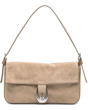 STAUD Harlow Buckled Suede Shoulder Bag - Natural