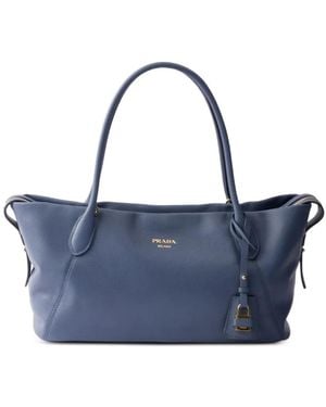 Prada Large Leather Tote Bag - Blue