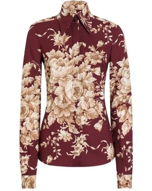 Dolce & Gabbana Rose-Print Charmeuse Shirt - Red