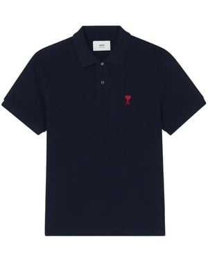 Ami Paris Polo De Algodón Con Motivo Ami De Coeur - Azul