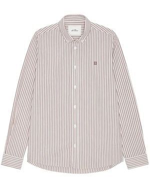 Les Deux Striped Embroidered-Logo Shirt - White
