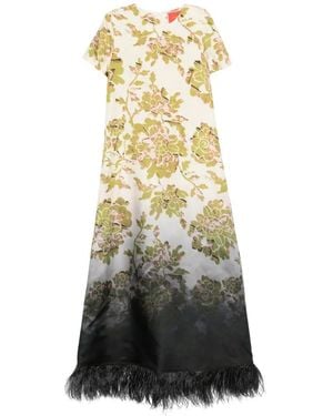 La DoubleJ Swing Feather-Trim Maxi Dress - White