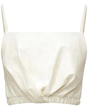 3.1 Phillip Lim Twist-Front Leather Cropped Top - Natural