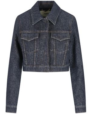 Fendi Veste Crop À Logo - Blue