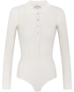 CAYET Jill Ribbed-Knit Bodysuit - White
