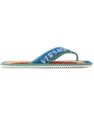 Versace Chaussons À Logo Brodé Et Rayures - Blue