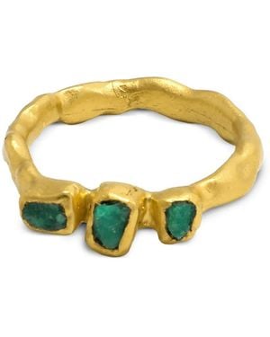 FENOMENA Maya 3 Stones Ring Mit Smaragd - Gelb