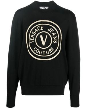 Versace Jeans Couture Sweater With Circular Intarsia Logo - Gray