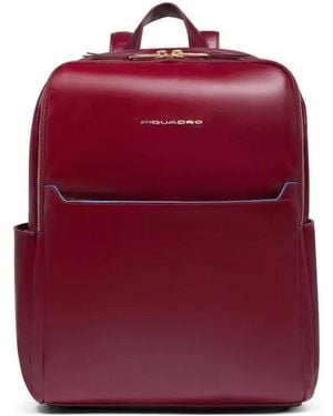 Piquadro Logo-Lettering Leather Backpack - Red