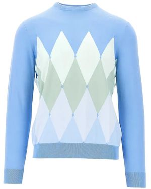 Ballantyne Argyle-Pattern Crew Neck Jumper - Blue