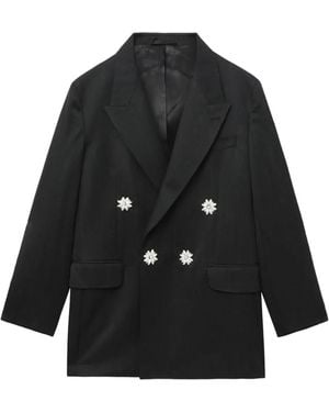 Simone Rocha Flower-Embellished Double-Breasted Blazer - Black